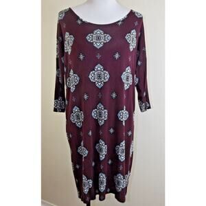 Charlotte Russe Womens Stretch Sheath DRESS - Size LARGE - Burgundy Print
